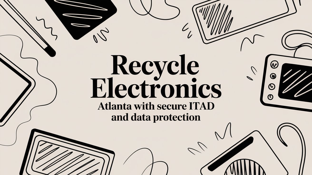 Recycle Electronics Atlanta with secure ITAD and data protection, featuring stylized illustrations of electronic devices.