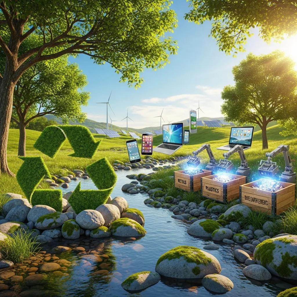 Environmental benefits of responsible electronic waste disposal with recycling symbols