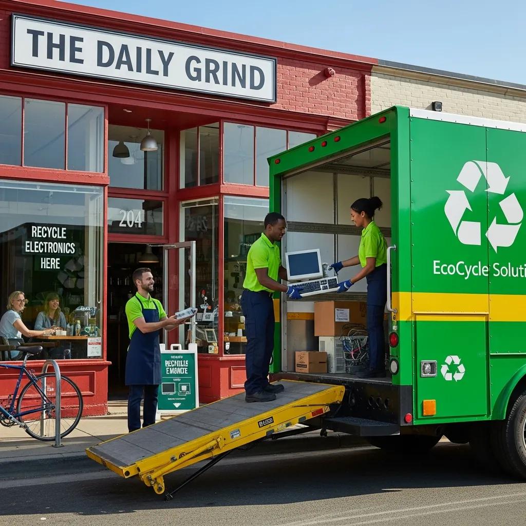 Local recycling service truck collecting electronic waste from a business in Atlanta