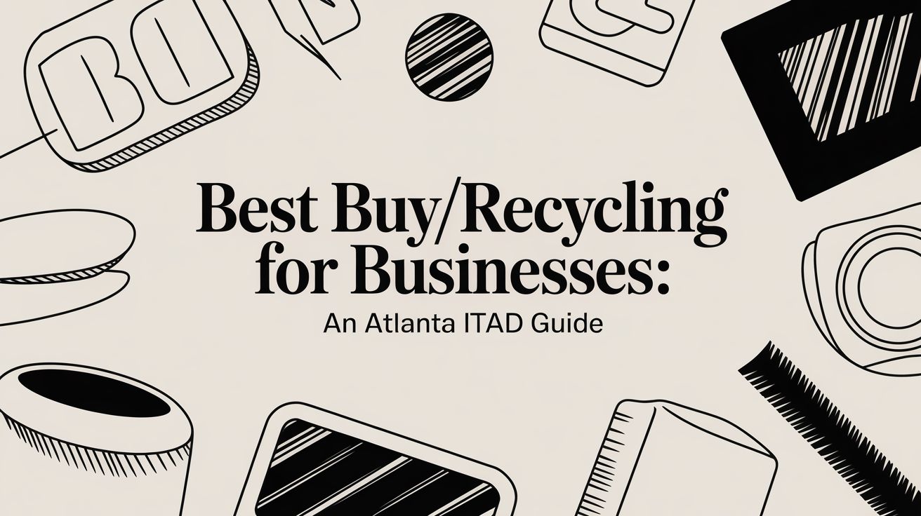 Cover image for a guide titled 'Best Buy/Recycling for Businesses: An Atlanta ITAD Guide' with hand-drawn tech and recycling icons surrounding the text.