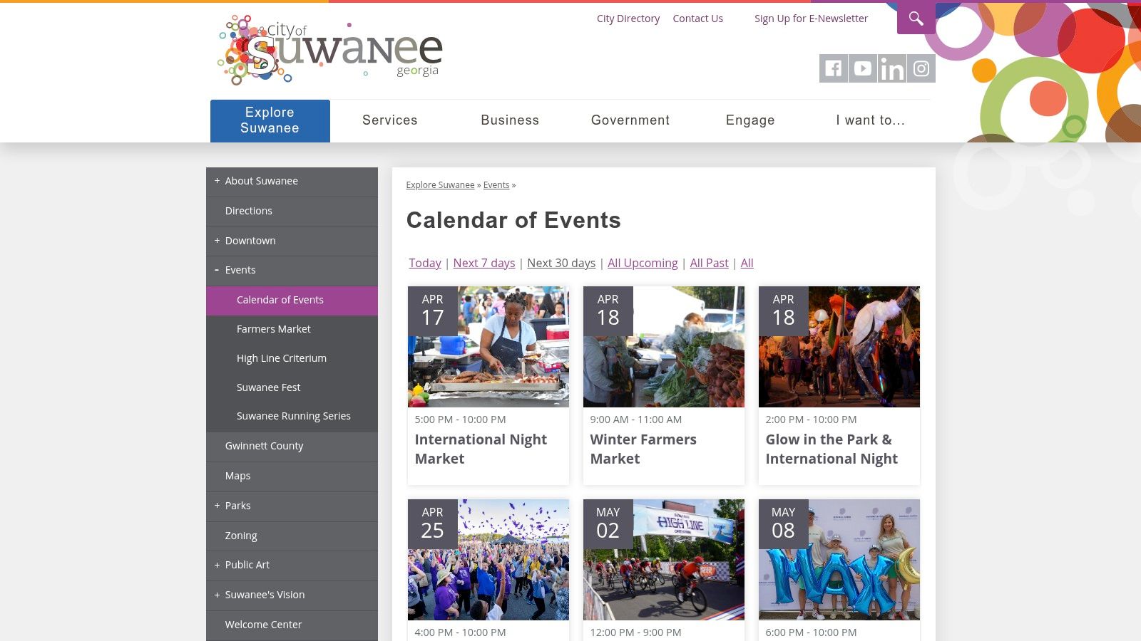 City of Suwanee – Calendar of Events