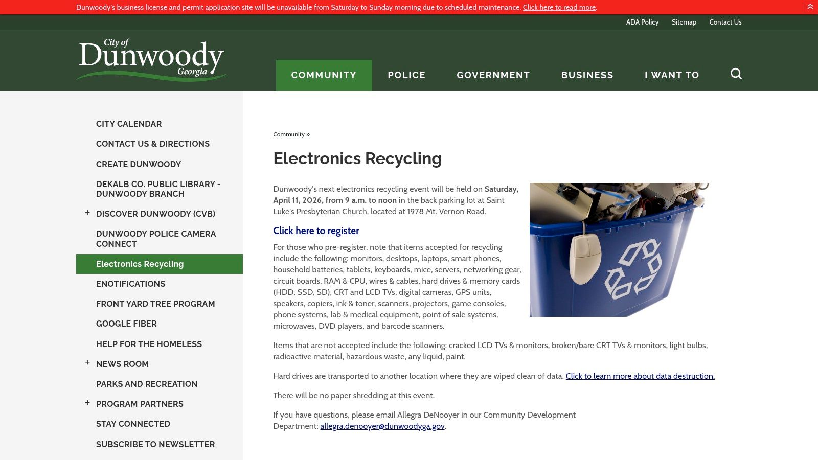 City of Dunwoody, Electronics Recycling Event