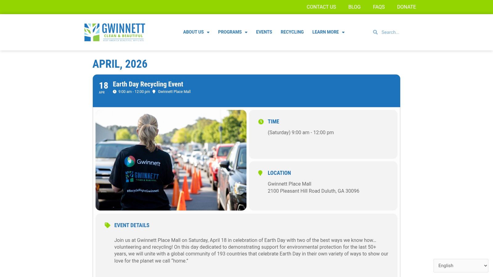 Gwinnett Clean & Beautiful – Earth Day Recycling Event (Duluth)