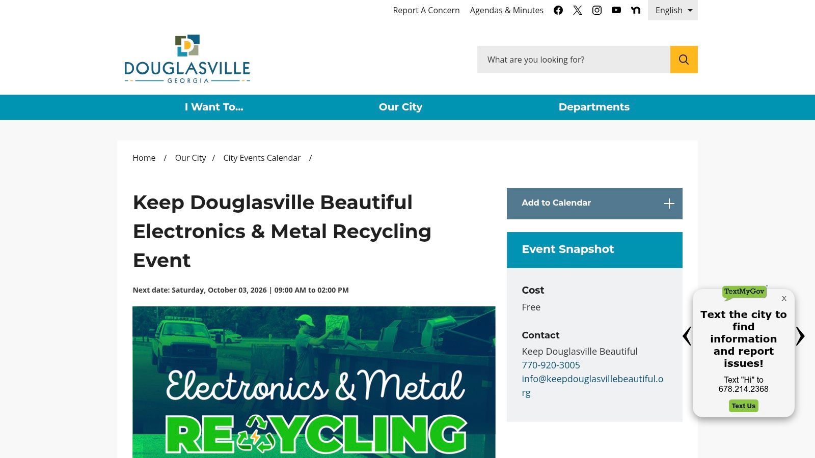 Keep Douglasville Beautiful – Electronics & Metal Recycling Event