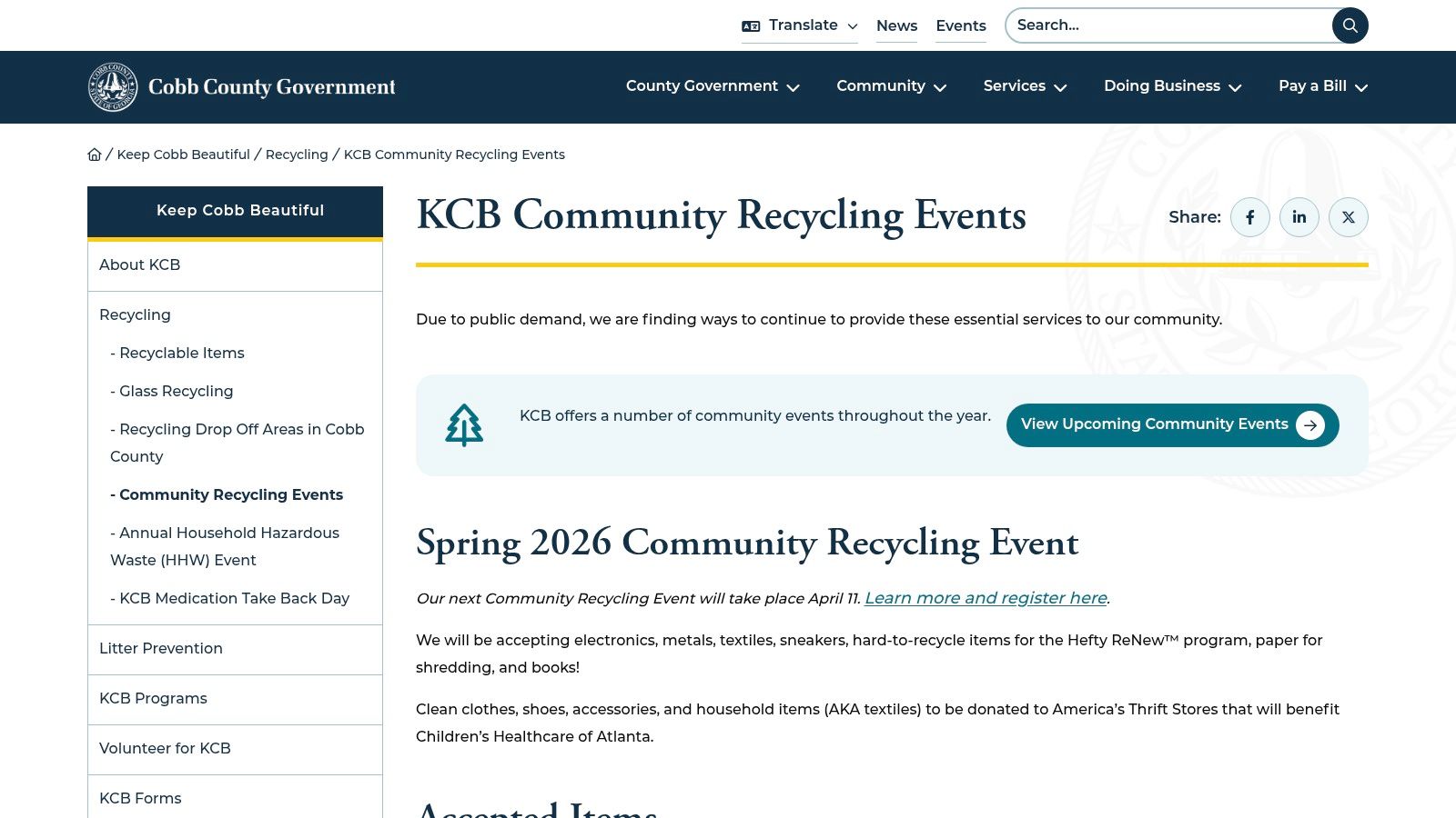 Keep Cobb Beautiful – Spring 2026 Community Recycling Event