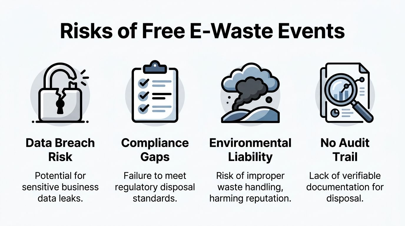 An infographic detailing four primary business risks associated with using free electronic waste recycling events.