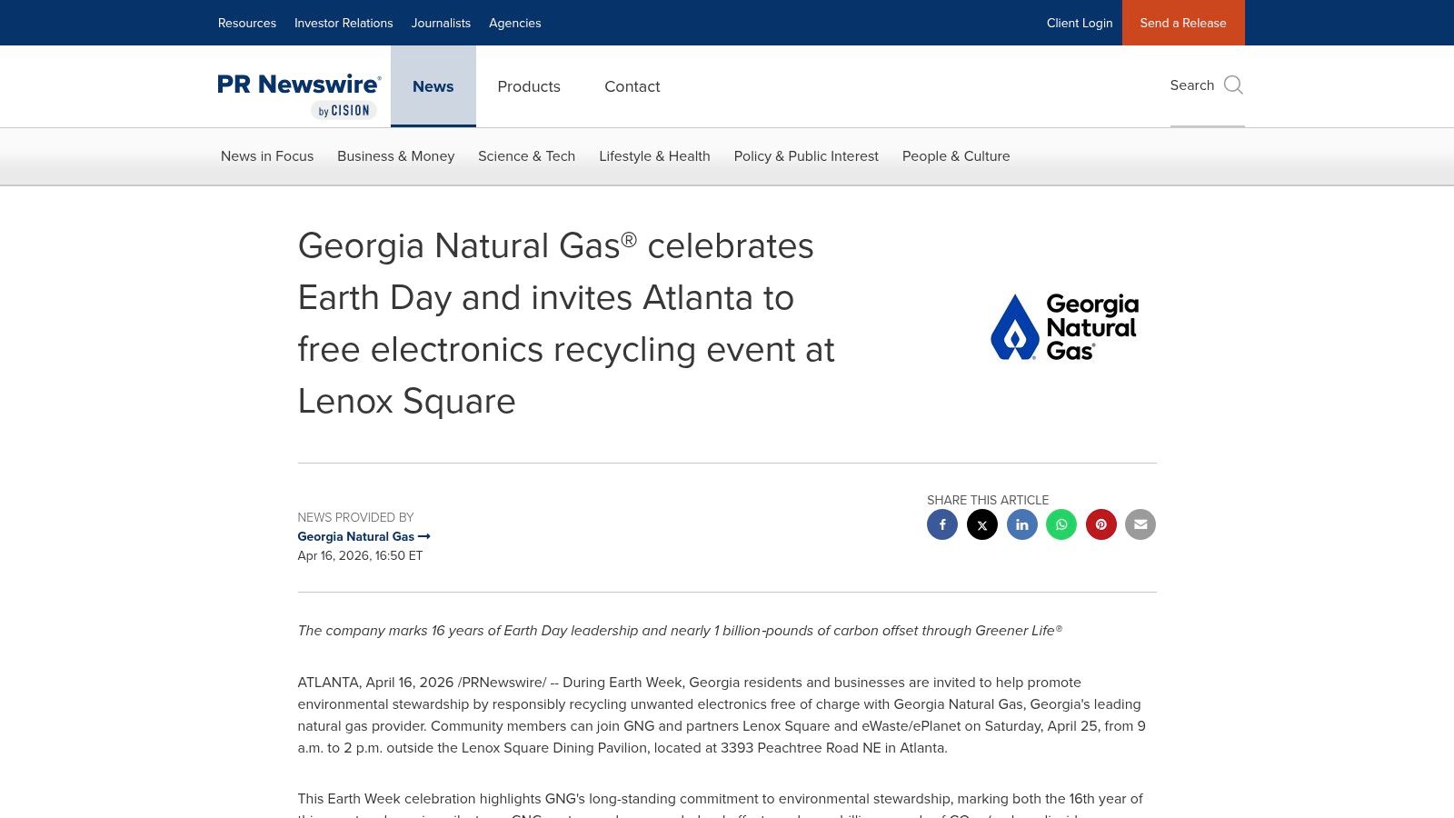 Georgia Natural Gas + Lenox Square: Free Earth Week Electronics Recycling