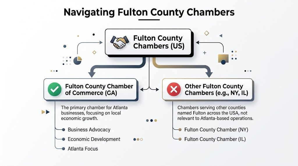A flowchart comparing the Fulton County Chamber of Commerce in Georgia to other chambers in the US.