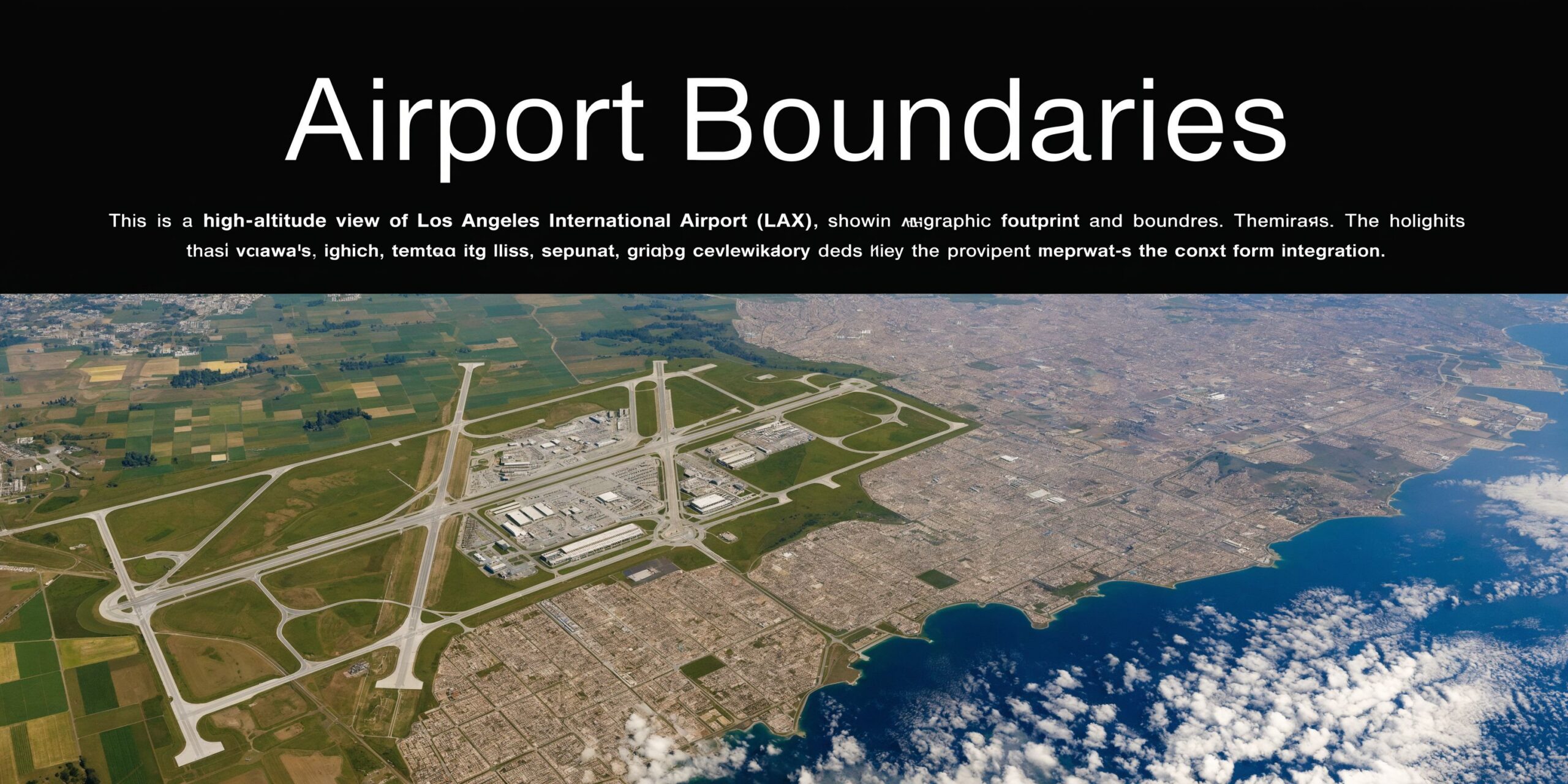 A high-altitude aerial view showing the airport layout and surrounding city area near the coast.