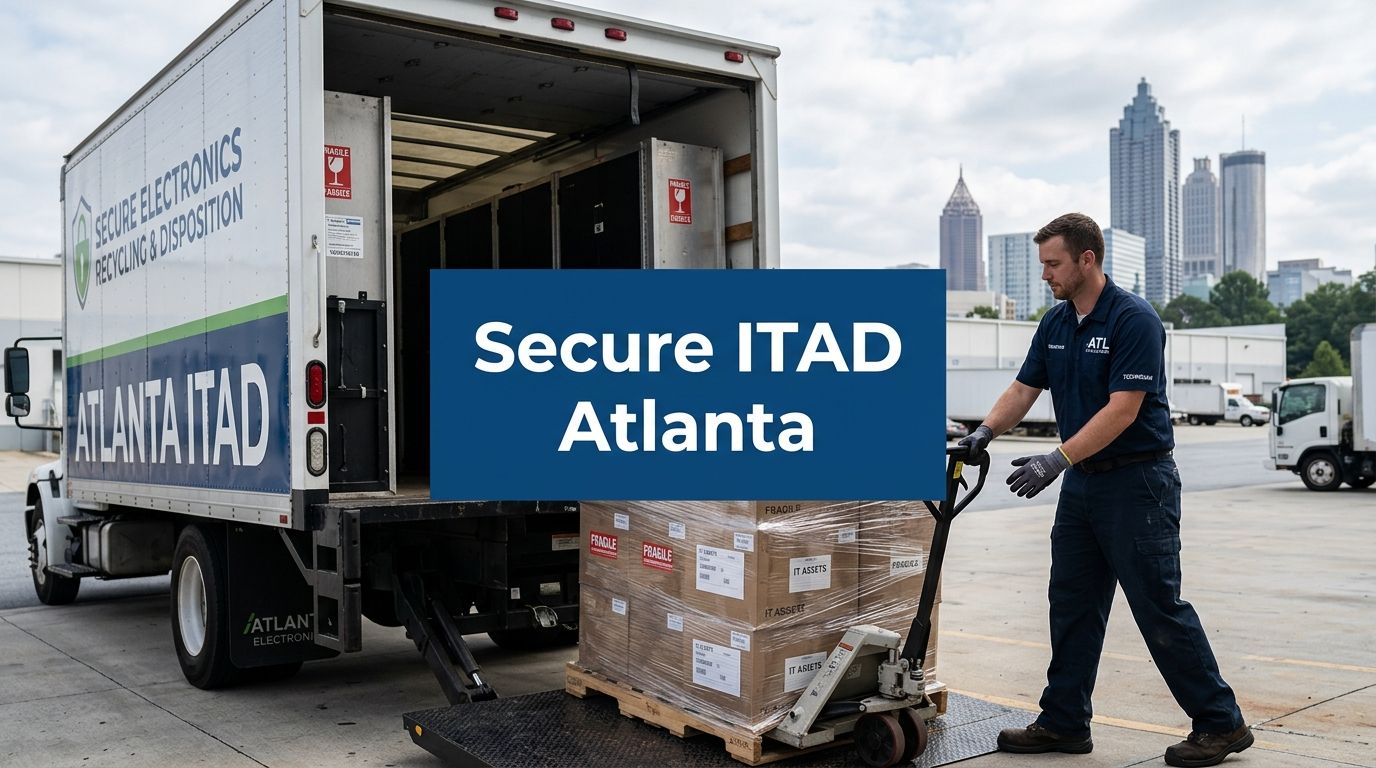 A professional Atlanta ITAD technician loading a pallet of electronics onto a secure recycling truck.