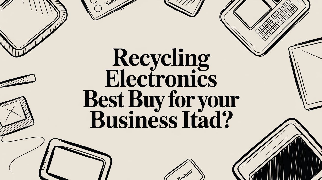 recycling-electronics-best-buy-electronic-recycle - Beyond Surplus ITAD | 770-740-6640 Banner text: 'Recycling Electronics Best Buy for your Business ITAD?' with hand-drawn electronics sketches around the edges.