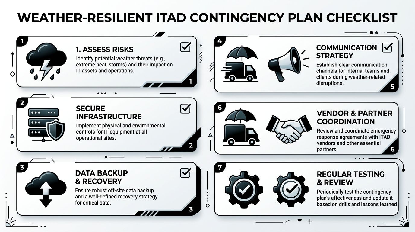 A seven-step checklist for developing a weather-resilient IT asset disposition (ITAD) contingency and emergency preparedness plan.