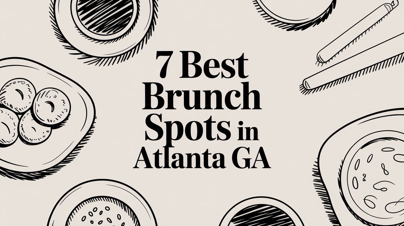 best-brunch-spots-in-atlanta-ga-brunch-illustration - Beyond Surplus ITAD | 770-740-6640 Graphic promoting '7 Best Brunch Spots in Atlanta GA' with hand-drawn plates and cutlery around the text